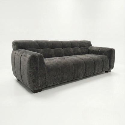 ALUXO Harlem 3 Seater Sofa In Cocoa Chocolate Velvet And Channel Stitch