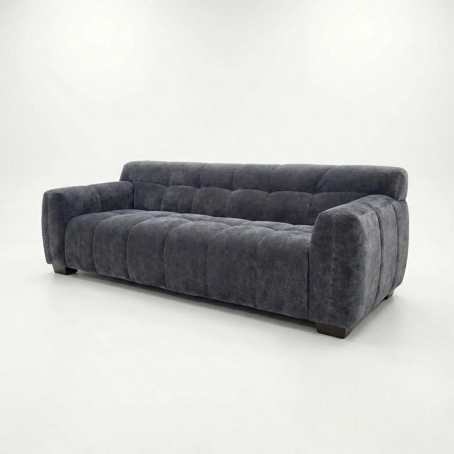 ALUXO Harlem 3 Seater Sofa In Steel Grey Velvet And Channel Stitch