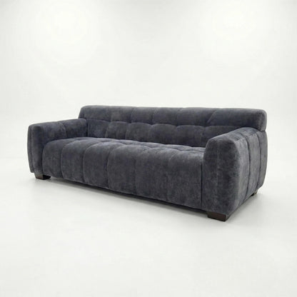 ALUXO Harlem 3 Seater Sofa In Steel Grey Velvet And Channel Stitch