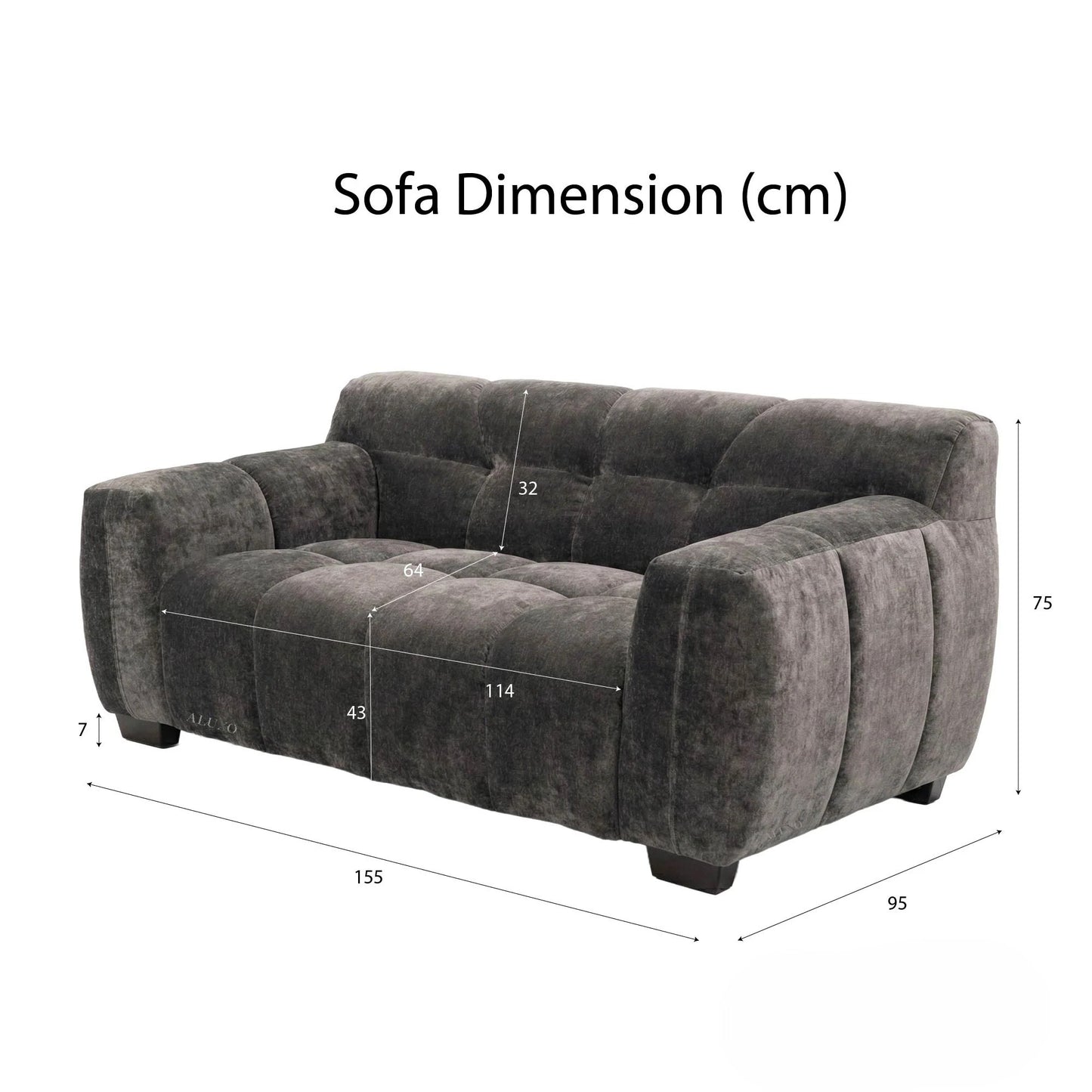 ALUXO Harlem Deep Channel Stitched 2 Seater Sofa In Cocoa Chocolate Mermaid Velvet