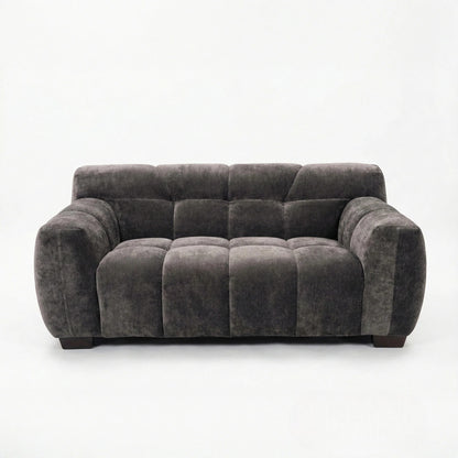 ALUXO Harlem Deep Channel Stitched 2 Seater Sofa In Cocoa Chocolate Mermaid Velvet