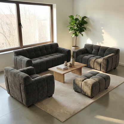 ALUXO Harlem Deep Channel Stitched 2 Seater Sofa In Cocoa Chocolate Mermaid Velvet