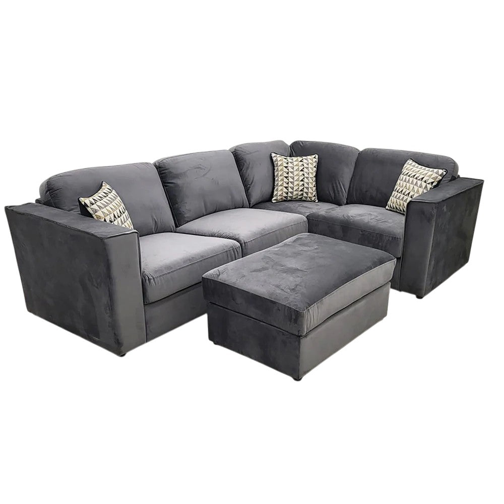 Hudson 4 Piece Corner Sofa With Fixed Full Back In Pebble Grey Velvet Fabric