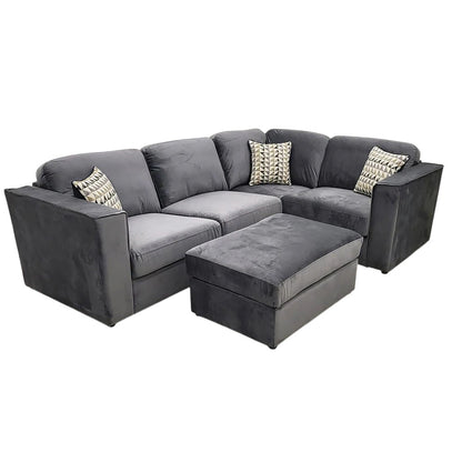 Hudson 4 Piece Corner Sofa With Fixed Full Back In Pebble Grey Velvet Fabric