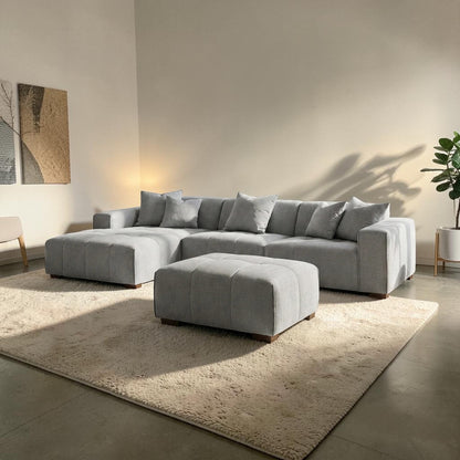 ALUXO Leonard Modular Footstool In Cloudy Grey Boucle Fabric