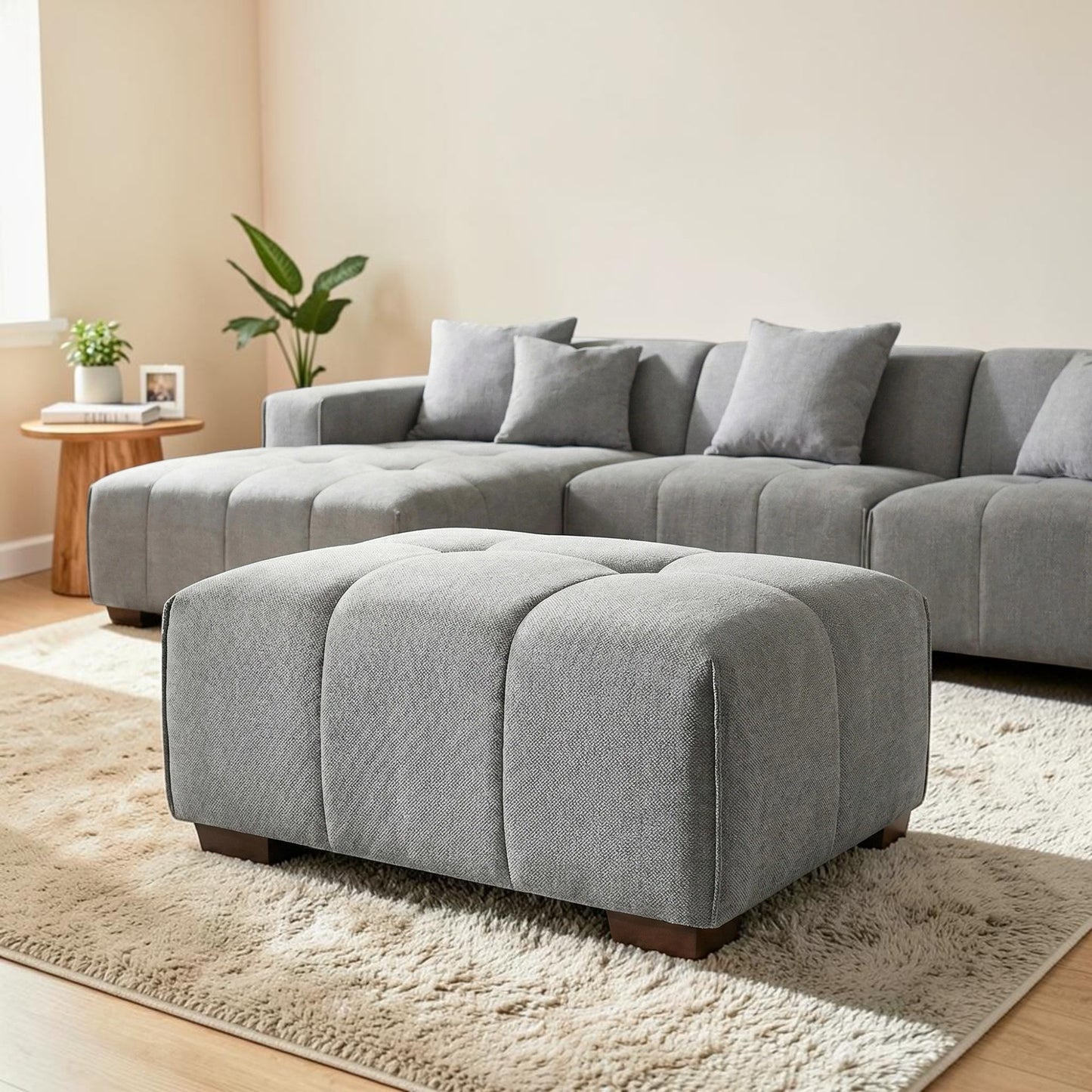 ALUXO Leonard Modular Footstool In Cloudy Grey Boucle Fabric