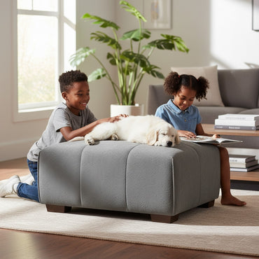 ALUXO Leonard Modular Footstool In Cloudy Grey Boucle Fabric