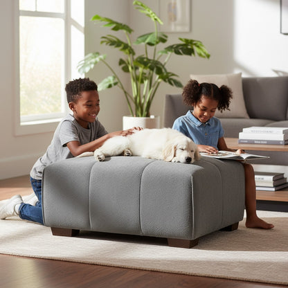 ALUXO Leonard Modular Footstool In Cloudy Grey Boucle Fabric