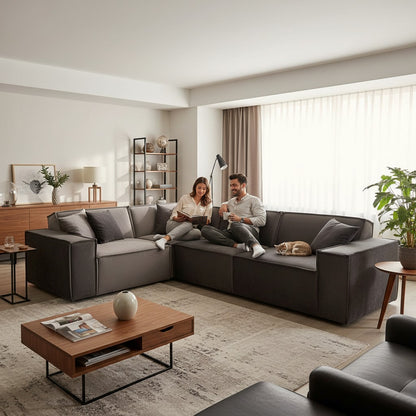 Midland Corner Sofa In Pebble Grey Velvet Fabric