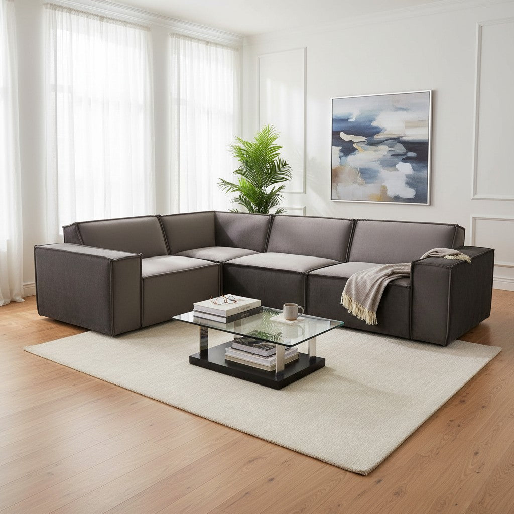 Midland Corner Sofa In Pebble Grey Velvet Fabric