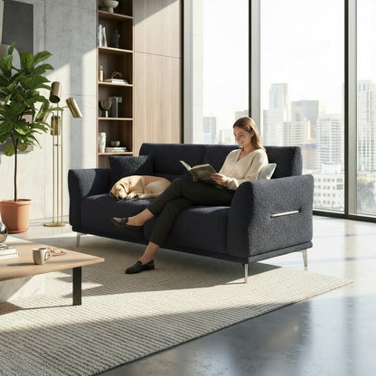 ALUXO Albany 2 Seater Sofa In Midnight Black Boucle Fabric