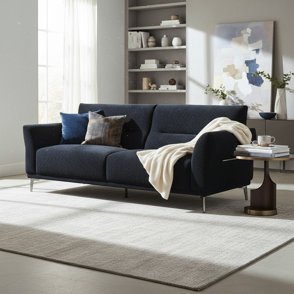 ALUXO Albany 3 Seater Sofa In Midnight Black Boucle Fabric