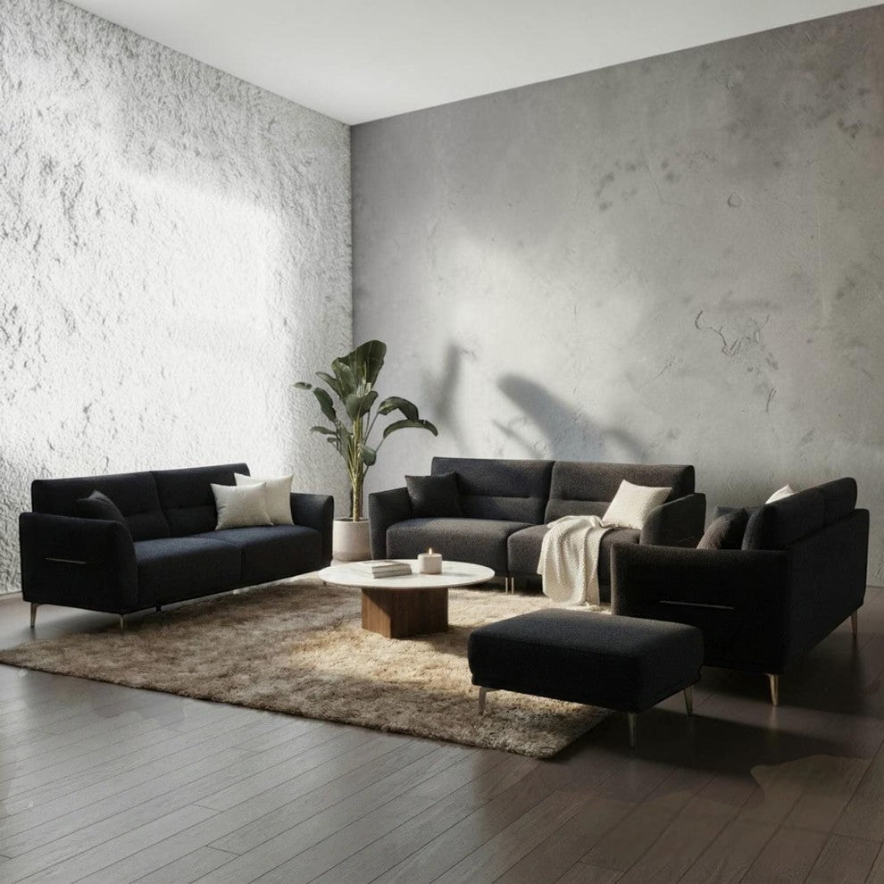 ALUXO Albany 4 Seater Large Sofa In Midnight Black Boucle Fabric