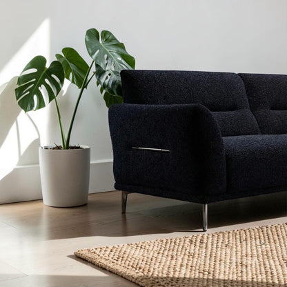 ALUXO Albany 4 Seater Large Sofa In Midnight Black Boucle Fabric