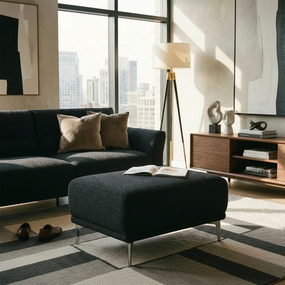 ALUXO Albany Footstool In Midnight Black Boucle Fabric