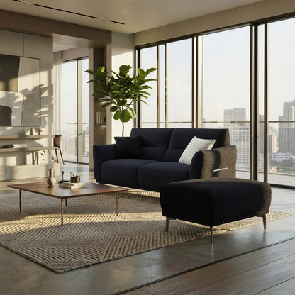 ALUXO Albany Footstool In Midnight Black Boucle Fabric