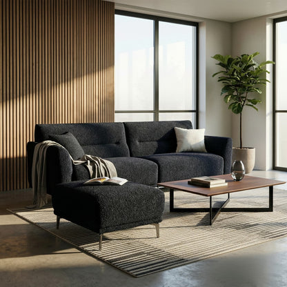 ALUXO Albany Footstool In Midnight Black Boucle Fabric