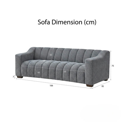 ALUXO Astoria Deep Channel Stitched 3 Seater Sofa in Iron Grey Boucle Fabric