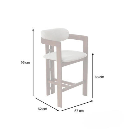 ALUXO Clara Walnut Bar Stool With Oatmeal Beige Boucle Upholstery Fabric