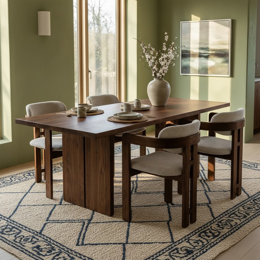 ALUXO Clara Walnut Dining Chair In Oatmeal Beige Boucle Fabric – Set of 2