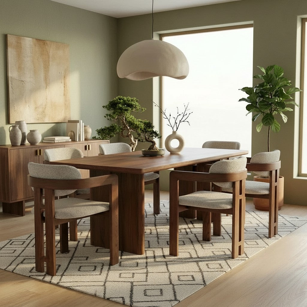 ALUXO Clara Walnut Dining Chair In Oatmeal Beige Boucle Fabric – Set of 2