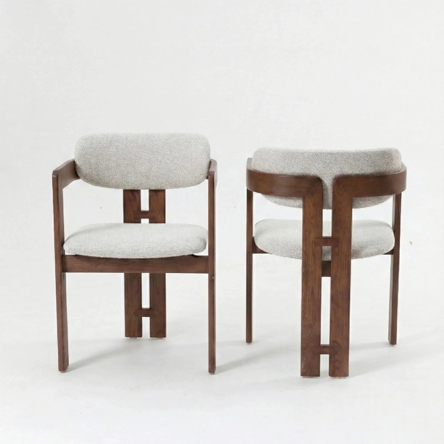 ALUXO Clara Walnut Dining Chair In Oatmeal Beige Boucle Fabric – Set of 2