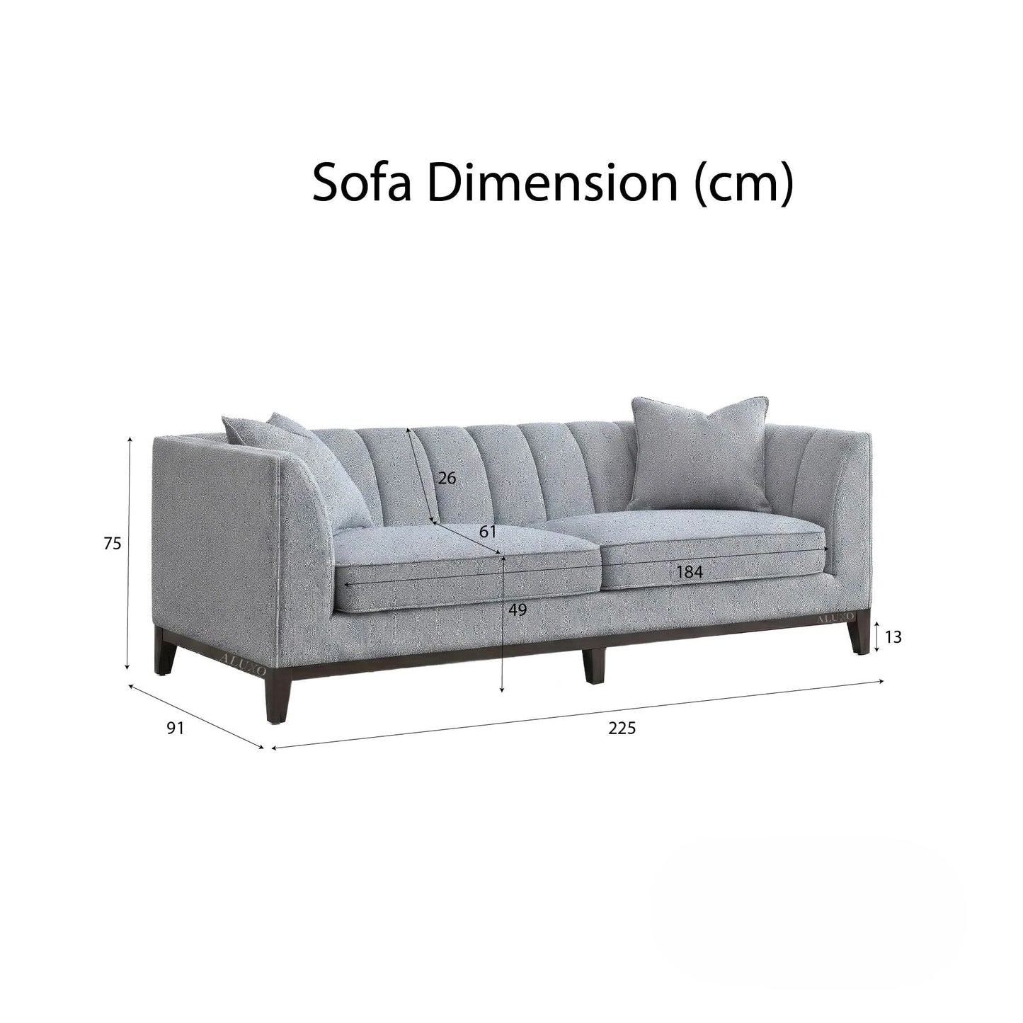 ALUXO Cooper Mid-Century Modern 3 Seater Sofa In Dolphin Grey Boucle Fabric