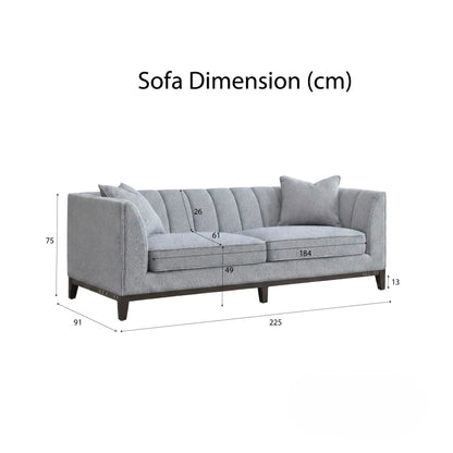 ALUXO Cooper Mid-Century Modern 3 Seater Sofa In Dolphin Grey Boucle Fabric