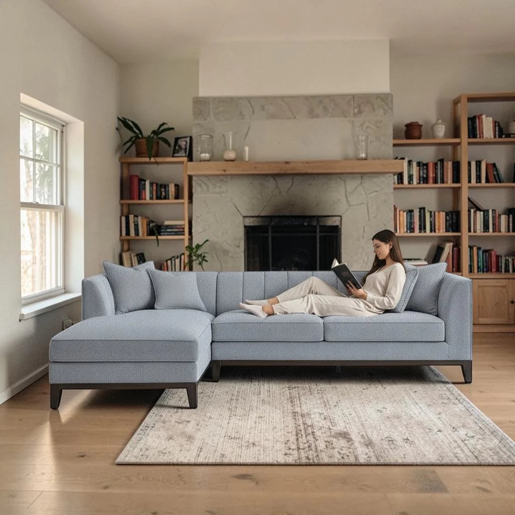 ALUXO Cooper Mid-Century Modern Left Hand Corner Sofa In Dolphin Grey Boucle Fabric