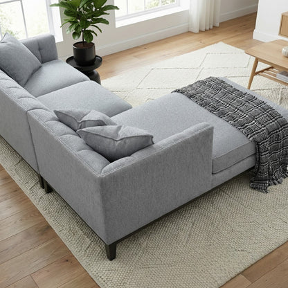 ALUXO Cooper Mid-Century Modern Left Hand Corner Sofa In Dolphin Grey Boucle Fabric