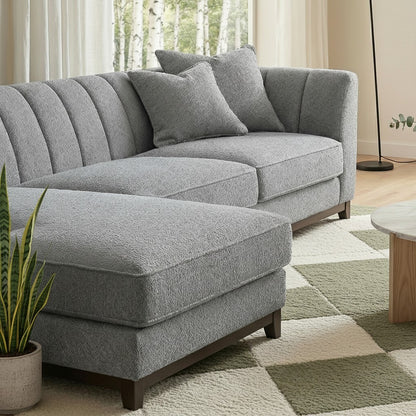ALUXO Cooper Mid-Century Modern Left Hand Corner Sofa In Dolphin Grey Boucle Fabric