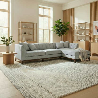 ALUXO Cooper Mid-Century Modern Right Hand Facing Corner Sofa In Dolphin Grey Boucle Fabric