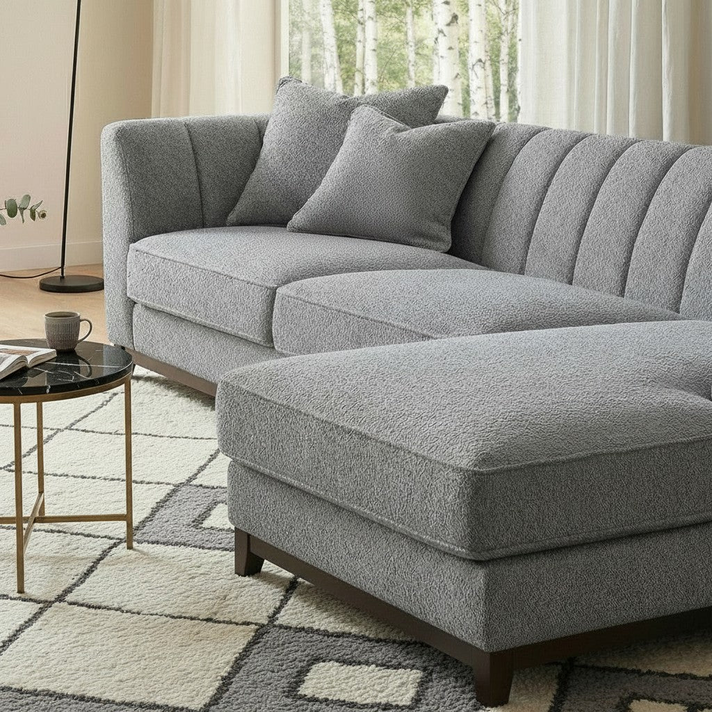 ALUXO Cooper Mid-Century Modern Right Hand Facing Corner Sofa In Dolphin Grey Boucle Fabric