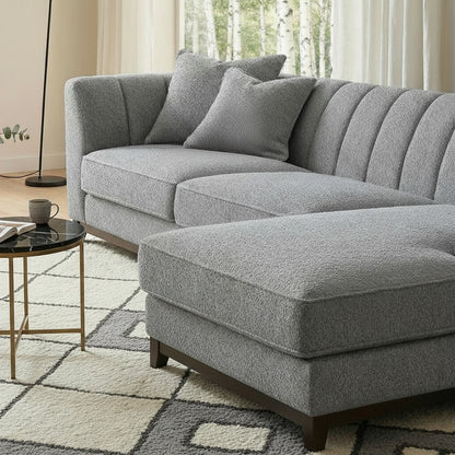 ALUXO Cooper Mid-Century Modern Right Hand Facing Corner Sofa In Dolphin Grey Boucle Fabric