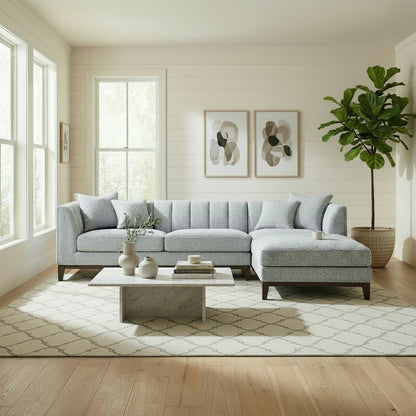 ALUXO Cooper Mid-Century Modern Right Hand Facing Corner Sofa In Dolphin Grey Boucle Fabric