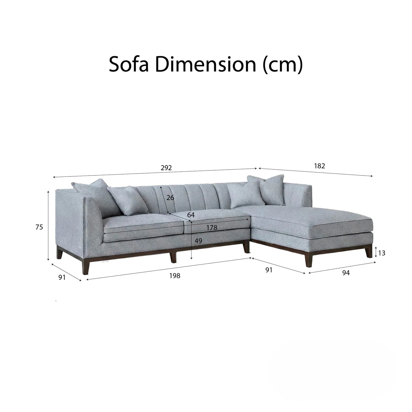 ALUXO Cooper Mid-Century Modern Right Hand Facing Corner Sofa In Dolphin Grey Boucle Fabric