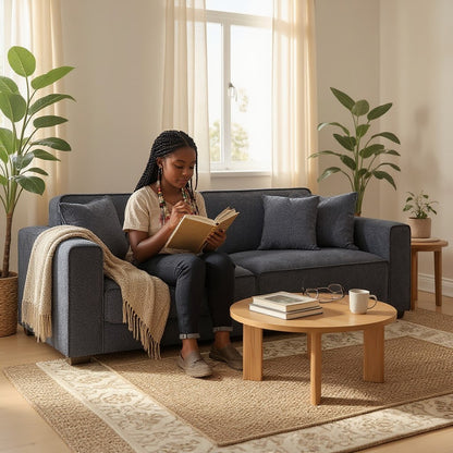 ALUXO Dakota 3 Seater Sofa In Charcoal Grey Boucle Fabric