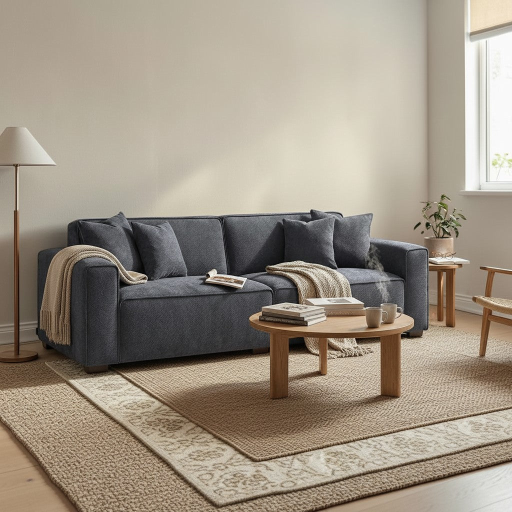 ALUXO Dakota 3 Seater Sofa In Charcoal Grey Boucle Fabric