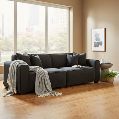 ALUXO Dakota 3 Seater Sofa In Charcoal Grey Boucle Fabric