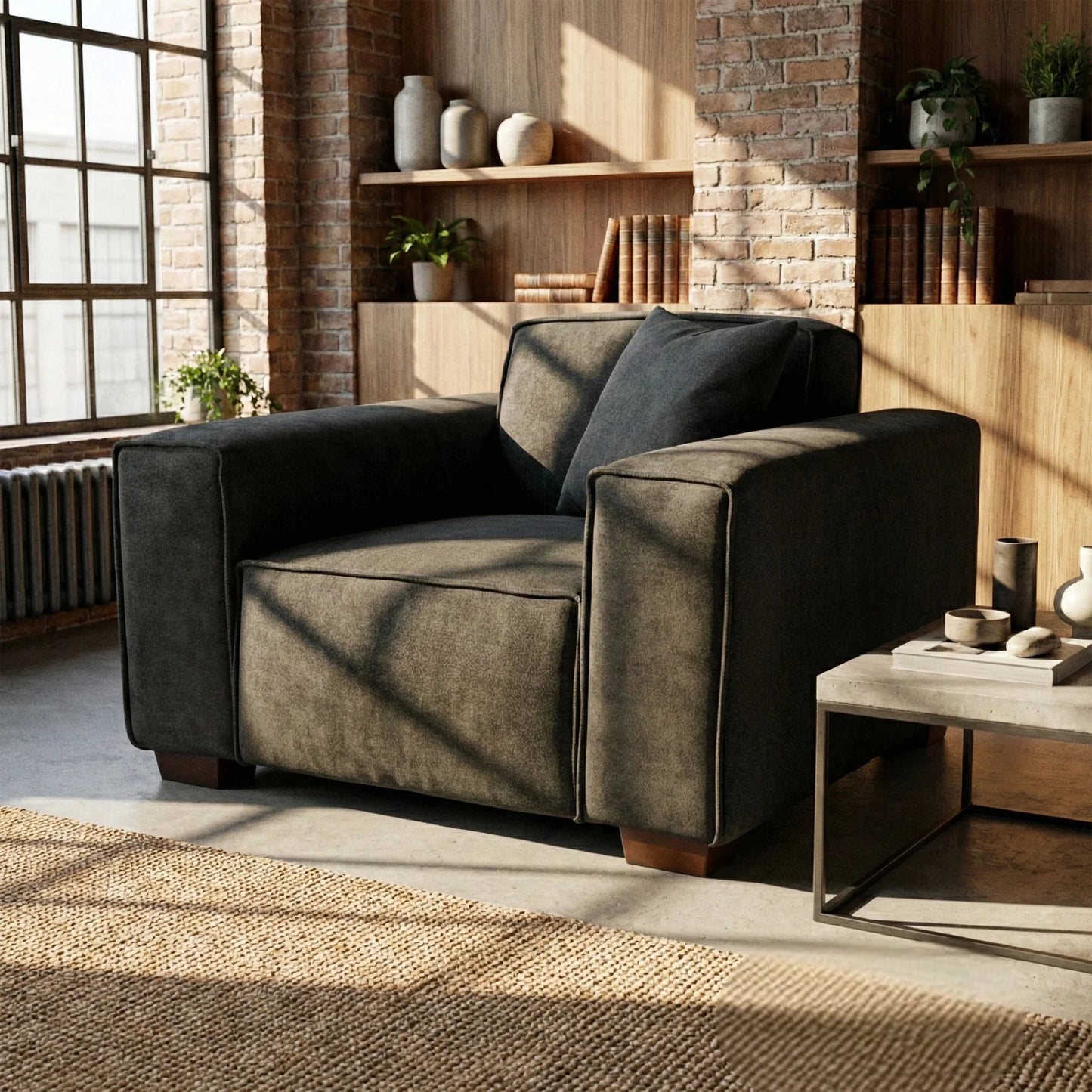 ALUXO Dakota Modular Armchair In Midnight Black Boucle Fabric