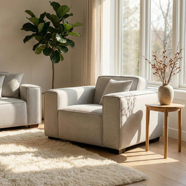 ALUXO Dakota Modular Armchair In Pebble Grey Boucle Fabric