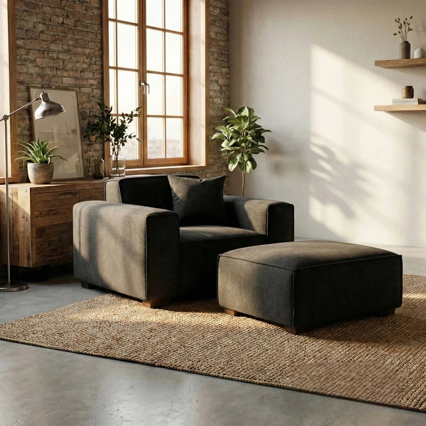 ALUXO Dakota Modular Armchair In Midnight Black Boucle Fabric