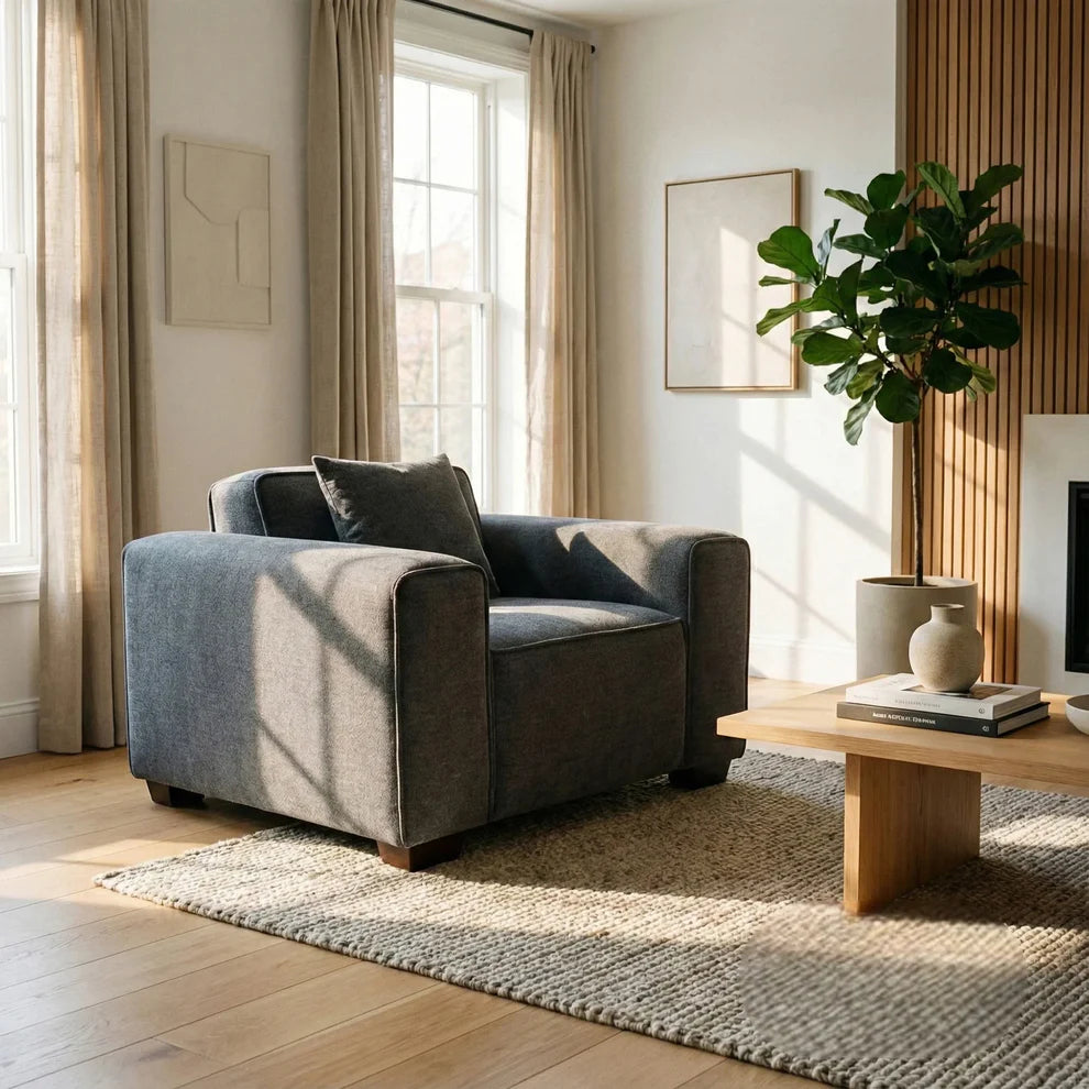 ALUXO Dakota Modular Armchair In Charcoal Grey Boucle Fabric