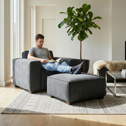 ALUXO Dakota Modular Footstool In Charcoal Grey Boucle Fabric