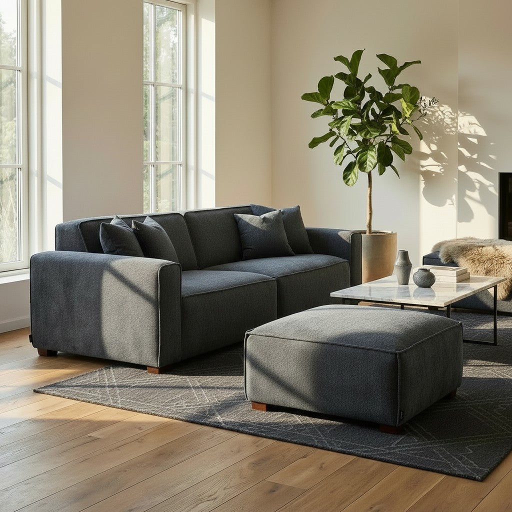 ALUXO Dakota Modular Footstool In Charcoal Grey Boucle Fabric