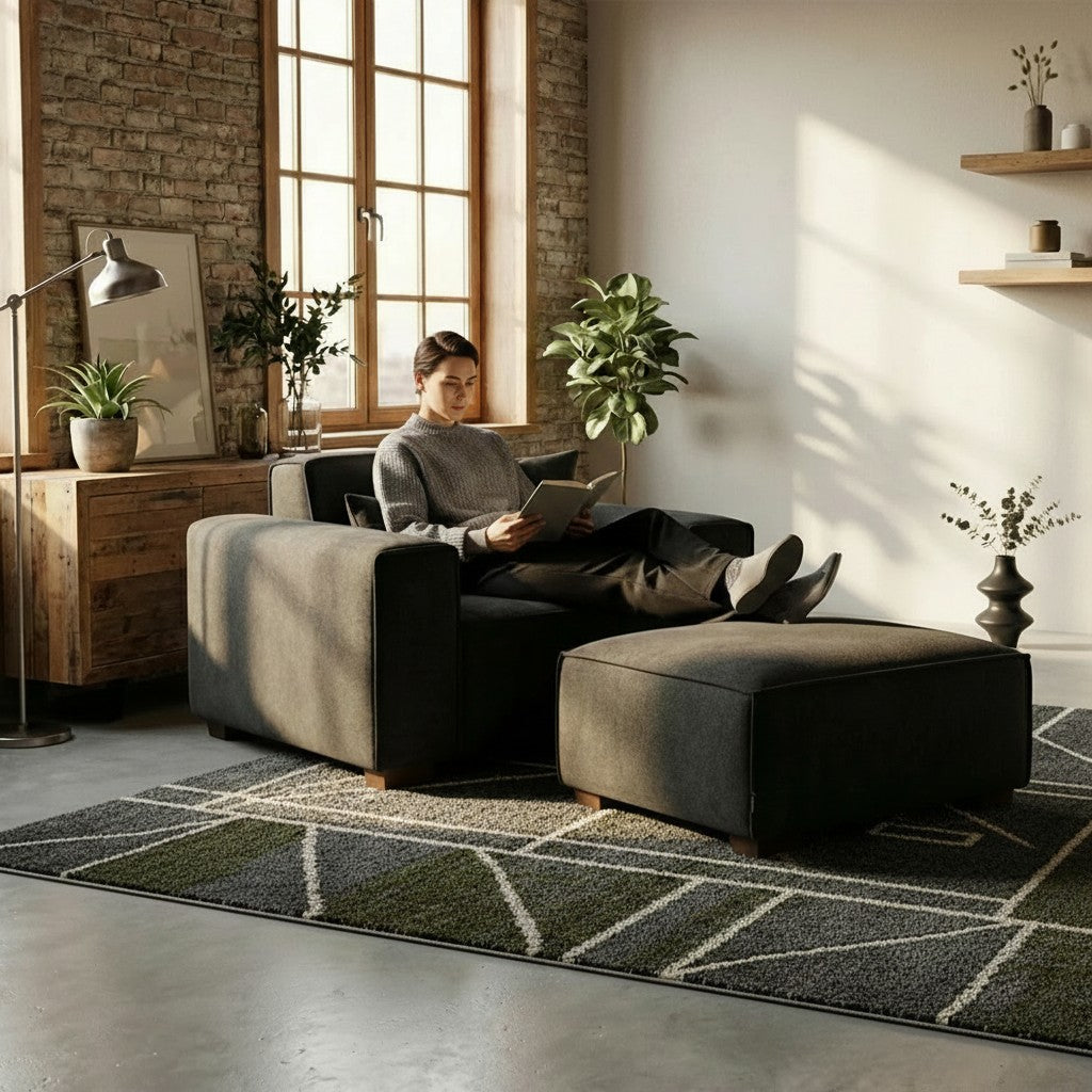 ALUXO Dakota Modular Footstool In Charcoal Grey Boucle Fabric