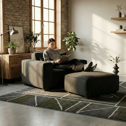 ALUXO Dakota Modular Footstool In Charcoal Grey Boucle Fabric