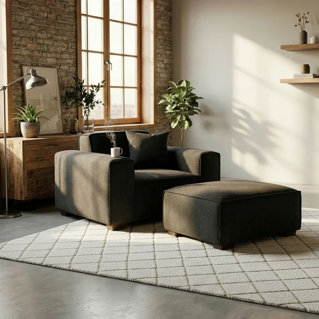 ALUXO Dakota Modular Footstool In Charcoal Grey Boucle Fabric