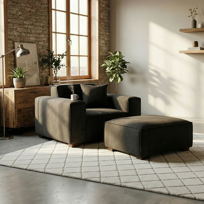 ALUXO Dakota Modular Footstool In Charcoal Grey Boucle Fabric