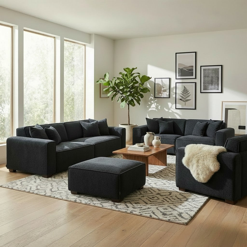 ALUXO Dakota Modular Footstool In Charcoal Grey Boucle Fabric
